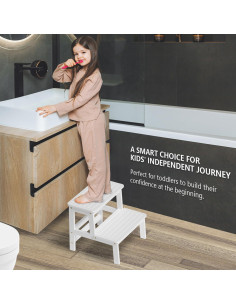 Taburete de Bambú Domax 2 Escalones Blanco Antideslizante 2
