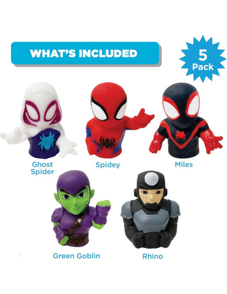 Set de Diversión en la Hora del Baño Spidey - 5 Títeres, Chorro Iluminado y Taburete