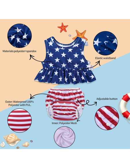ALVABABY Traje de Baño para Niña 0-1T, Bikini Reutilizable