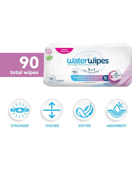Toallitas Húmedas WaterWipes+ para Cuerpo e Íntimas 90 Unidades