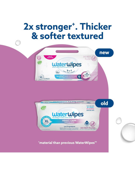 Toallitas Húmedas WaterWipes+ para Cuerpo e Íntimas 90 Unidades
