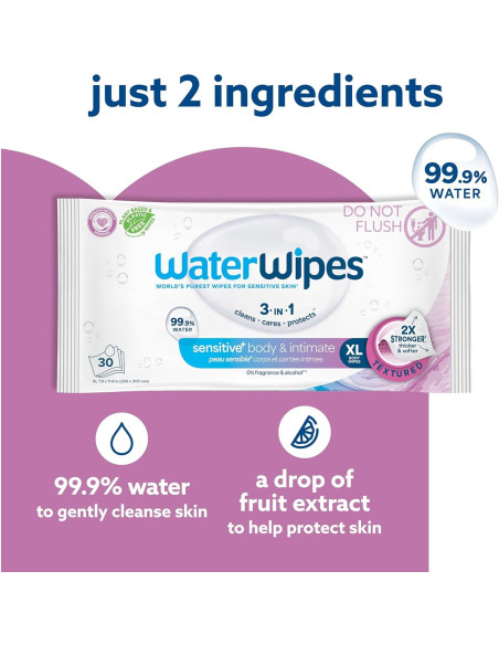 Toallitas Húmedas WaterWipes+ para Cuerpo e Íntimas 90 Unidades