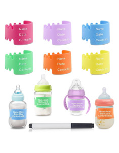 Kit de Etiquetas Reutilizables de Silicona para Botellas Bebé - 6 Colores + Marcador