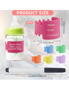 Kit de Etiquetas Reutilizables de Silicona para Botellas Bebé - 6 Colores + Marcador 2