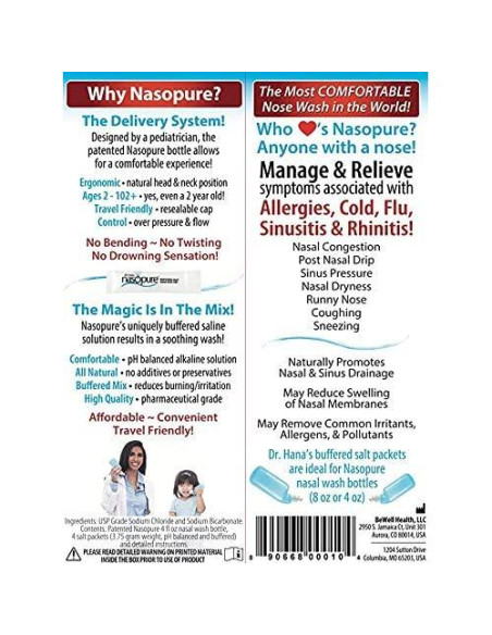 Kit de Lavado Nasal Nasopure 4 Oz + 4 Paquetes de Sal