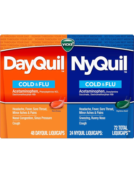 Vicks DayQuil y NyQuil 72 Cápsulas - Alivio Resfriado y Gripe