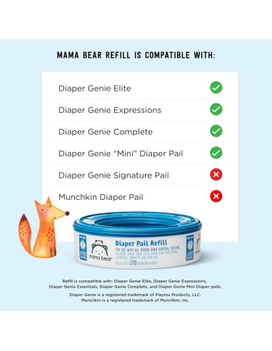 Recargas Cubo Pañales Mama Bear para Diaper Genie - 1080 Pañales