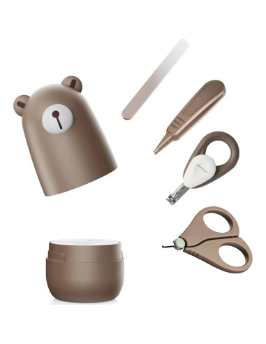 Juego de cortauñas para bebés 6 piezas con estuche marrón claro