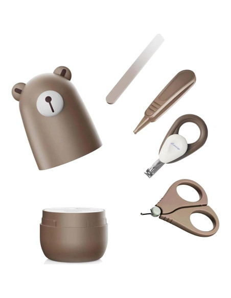 Juego de cortauñas para bebés 6 piezas con estuche marrón claro