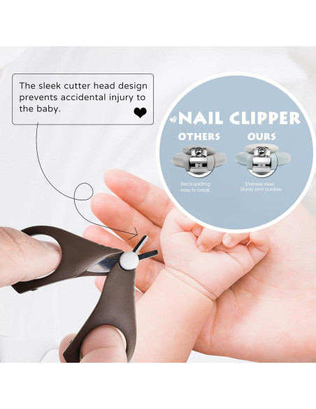 Juego de cortauñas para bebés 6 piezas con estuche marrón claro