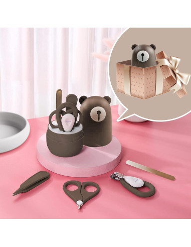Juego de cortauñas para bebés 6 piezas con estuche marrón claro