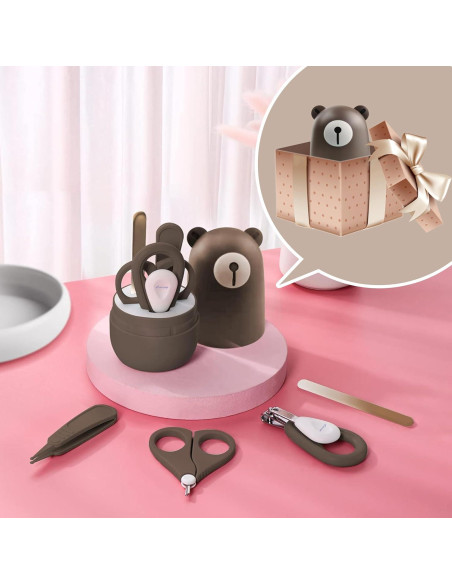 Juego de cortauñas para bebés 6 piezas con estuche marrón claro