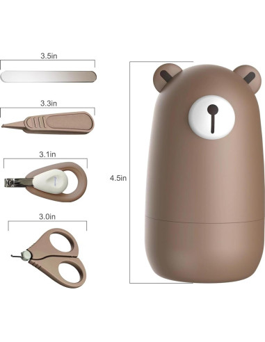 Juego de cortauñas para bebés 6 piezas con estuche marrón claro