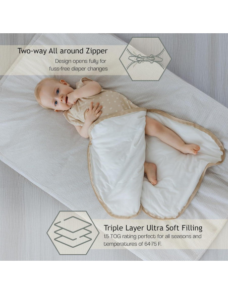 Saco de Sueño KIDSco para Bebés 6-18 Meses, Rayón de Bambú 1.5 TOG