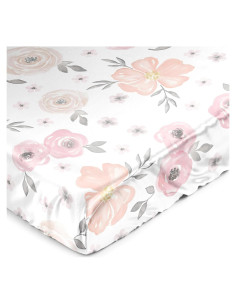 Hoja de Cuna Ajustada de Satén Sweet Jojo Rosa y Gris Floral