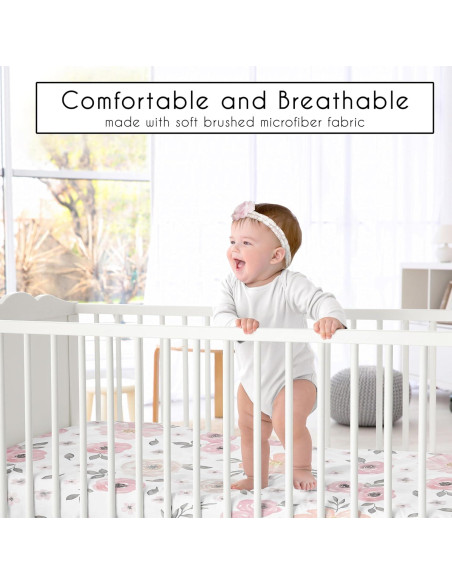 Hoja de Cuna Ajustada de Satén Sweet Jojo Rosa y Gris Floral