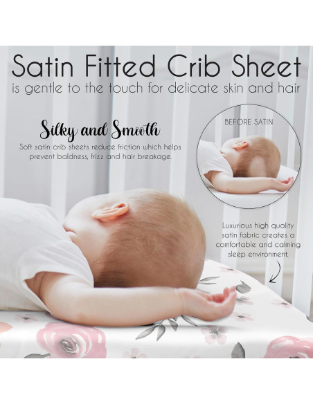 Hoja de Cuna Ajustada de Satén Sweet Jojo Rosa y Gris Floral