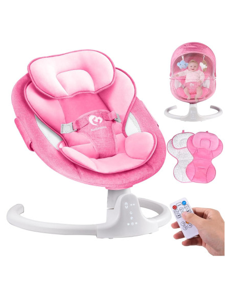 Columpio Bluetooth para Bebés Rosa, Compacto y Portátil, 5 Velocidades, 10 Canciones