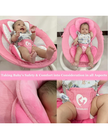 Columpio Bluetooth para Bebés Rosa, Compacto y Portátil, 5 Velocidades, 10 Canciones