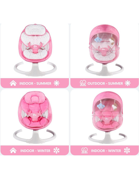 Columpio Bluetooth para Bebés Rosa, Compacto y Portátil, 5 Velocidades, 10 Canciones