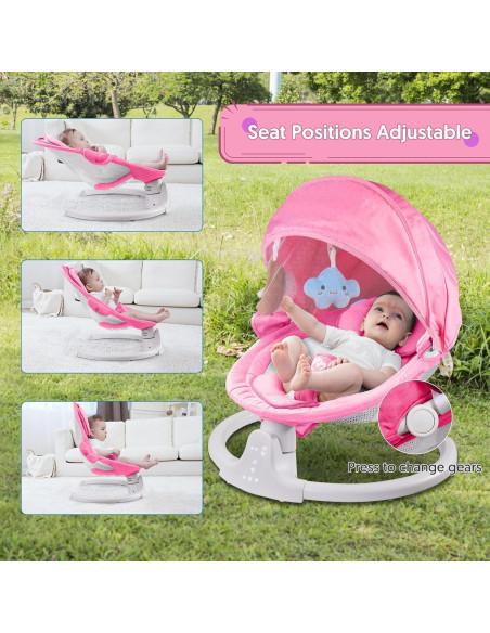 Columpio Bluetooth para Bebés Rosa, Compacto y Portátil, 5 Velocidades, 10 Canciones