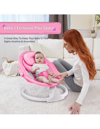 Columpio Bluetooth para Bebés Rosa, Compacto y Portátil, 5 Velocidades, 10 Canciones