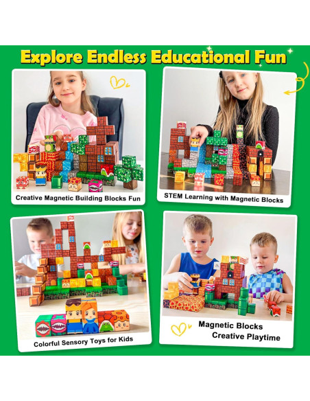 200 Piezas Bloques Magnéticos Toyvimo con Tablero 3-12 Años