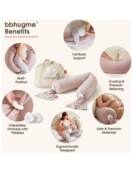 Almohada Ajustable para Embarazo y Lactancia bbhugme - Rosa y Gris