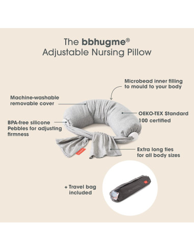 Almohada Ajustable para Embarazo y Lactancia bbhugme - Rosa y Gris