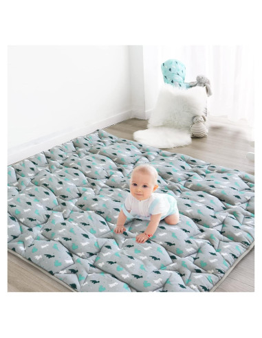 Alfombra de Juego Antideslizante Dinosaurio Gris 127x127cm