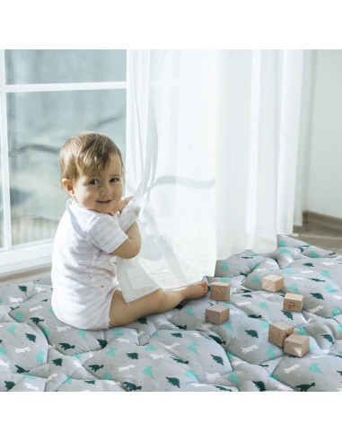 Alfombra de Juego Antideslizante Dinosaurio Gris 127x127cm