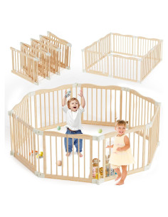 Parque Infantil Plegable de Madera 8 Paneles Ajustable