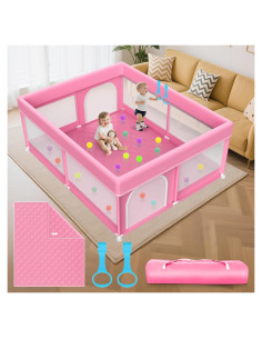 Parque Infantil Rosa Deeteck 180x180 cm con Alfombra Antideslizante