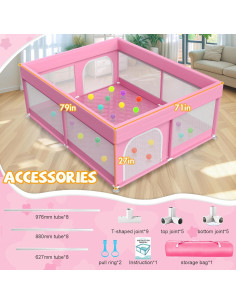 Parque Infantil Rosa Deeteck 180x180 cm con Alfombra Antideslizante 2