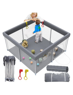 Parque Infantil Plegable WEKSI Gris 127x127 cm con Alfombra