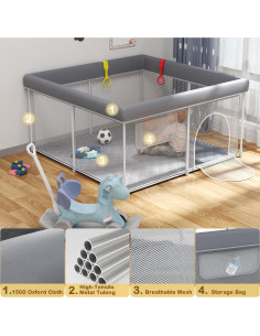 Parque Infantil Plegable WEKSI Gris 127x127 cm con Alfombra 2