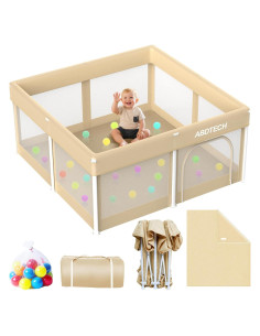 Parque Infantil Plegable Caqui 127x127cm con Alfombra y 30 Pelotas