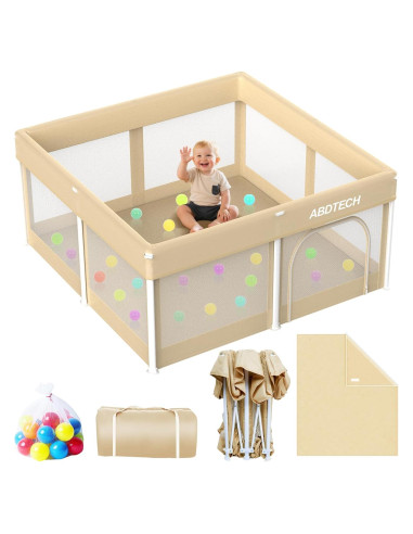 Parque Infantil Plegable Caqui 127x127cm con Alfombra y 30 Pelotas