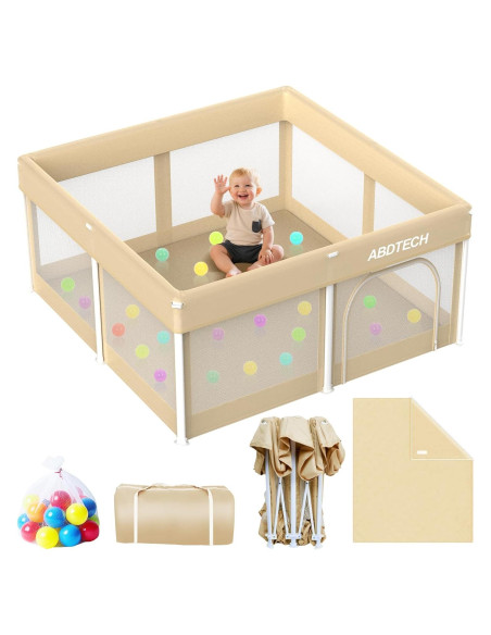 Parque Infantil Plegable Caqui 127x127cm con Alfombra y 30 Pelotas