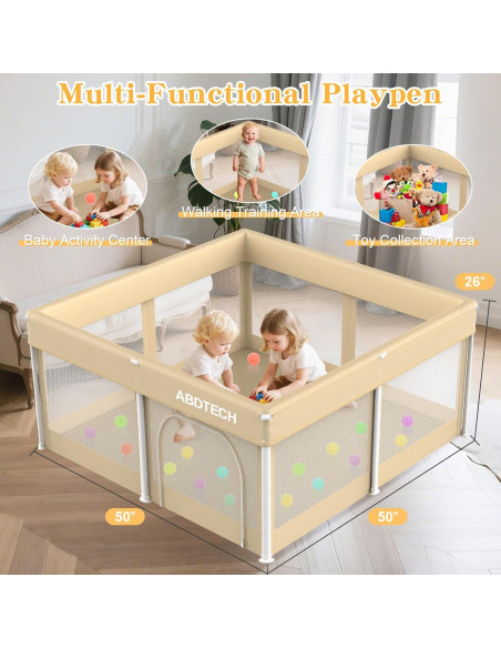 Parque Infantil Plegable Caqui 127x127cm con Alfombra y 30 Pelotas