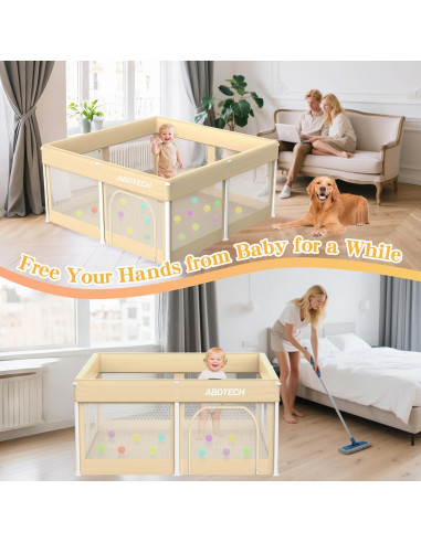 Parque Infantil Plegable Caqui 127x127cm con Alfombra y 30 Pelotas