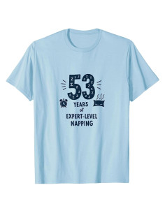 Camiseta Divertida para Hombre 53 Años de Siestas Experto Azul Bebé