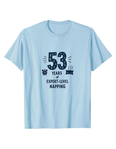 Camiseta Divertida para Hombre 53 Años de Siestas Experto Azul Bebé