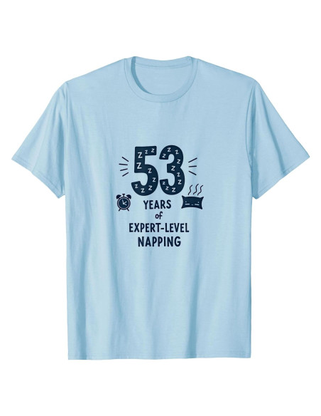 Camiseta Divertida para Hombre 53 Años de Siestas Experto Azul Bebé