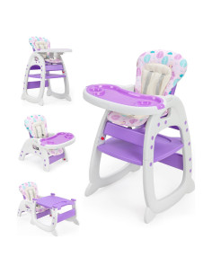 Silla Alta para Bebés SANDINRAYLI Ajustable Púrpura 3 en 1