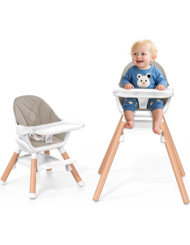 Silla Alta para Bebé 6 en 1 DDIOYIUR con Cojín PU Champagne