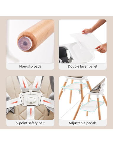 Silla Alta para Bebé 6 en 1 DDIOYIUR con Cojín PU Champagne