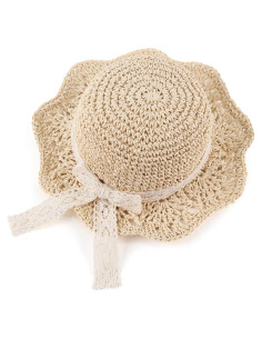 Sombrero de paja para niña bebé con lazo - Protección solar