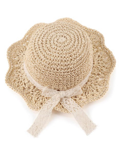 Sombrero de paja para niña bebé con lazo - Protección solar 2