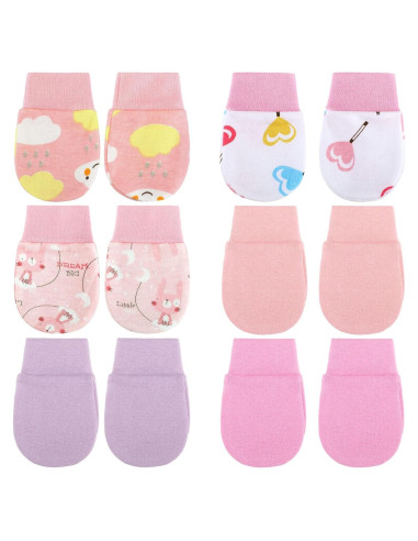 6 Pares Mitones Antirrasguños Bebés Geyoga Algodón 10x7 cm